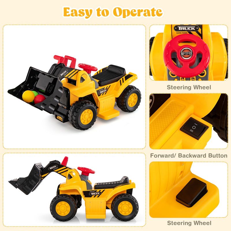 Costway 6V Electric Kids Ride On Bulldozer Pretend Play Truck Toy with Adjustable Bucket, 4 of 6
