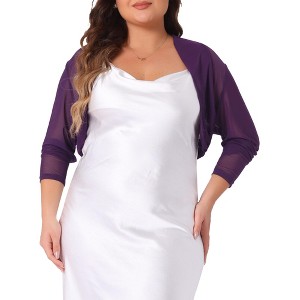 Agnes Orinda Women's Plus Size Mesh Crop Long Sleeve Open Front Cardigans - 1 of 4
