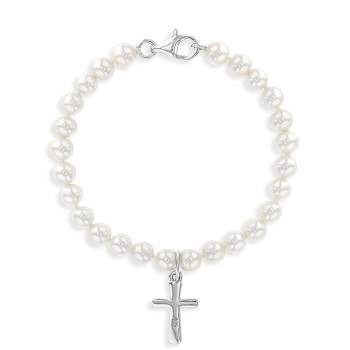 Baby Girls' White Pearls & Cross Bracelet Sterling Silver - In Season Jewelry