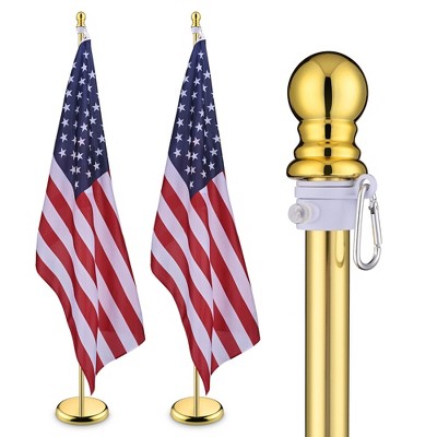 Yescom 2 Pack 6FT Sectional Indoor Flag Pole Kit Aluminum Gold Pole Ball Topper with 3x5Ft US Flag with  Base Stand Office School City Hall