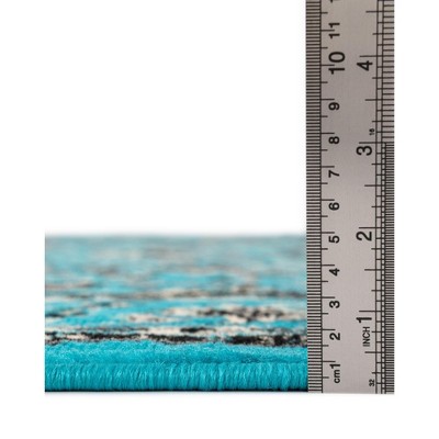 Turquoise and Ivory Synthetic Reversible Runner Rug