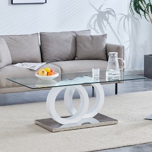 NicBex Rectangular Glass Top Coffee Table with Double Ring Base,Modern Minimalist Center Table for Living Room,Apartment,White - 1 of 4