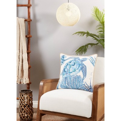 Navy Blue Cotton Sea Turtle Square Throw Pillow Cover