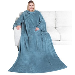 PAVILIA Fleece Wearable Blanket with Sleeves, Warm Cozy Soft Functional Lightweight Sleeved Throw Adults Men Women - 1 of 4