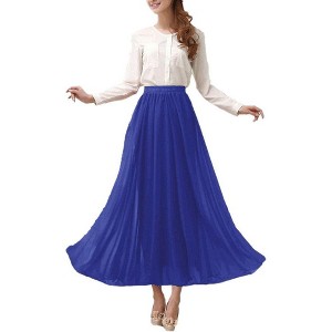 Women's Retro Chiffon Maxi Skirt - Beach Ankle Length Flowy Long Skirt Blue - 1 of 4