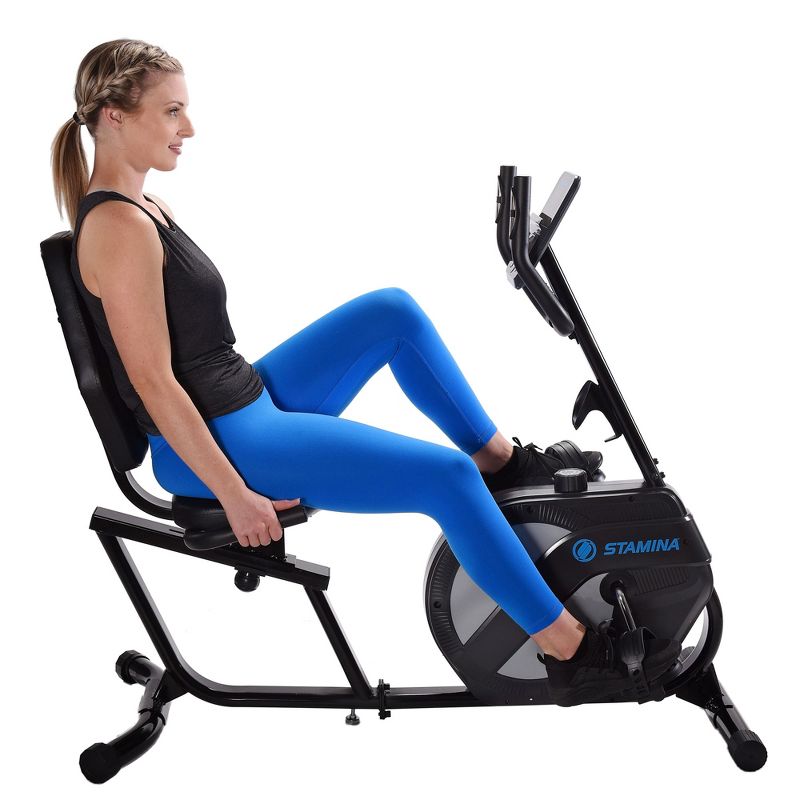 Stamina Products 1346 Stationary Magnetic Resistance Recumbent Exercise Bike with Strapped Pedals, 4 Handles, and LCD Monitor for Home Gym Workouts, 6 of 8