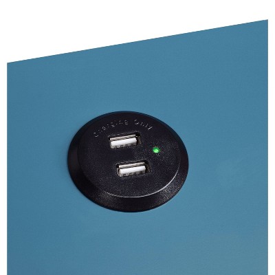 Teal Wood Rectangular Side Table with USB Charging Dock