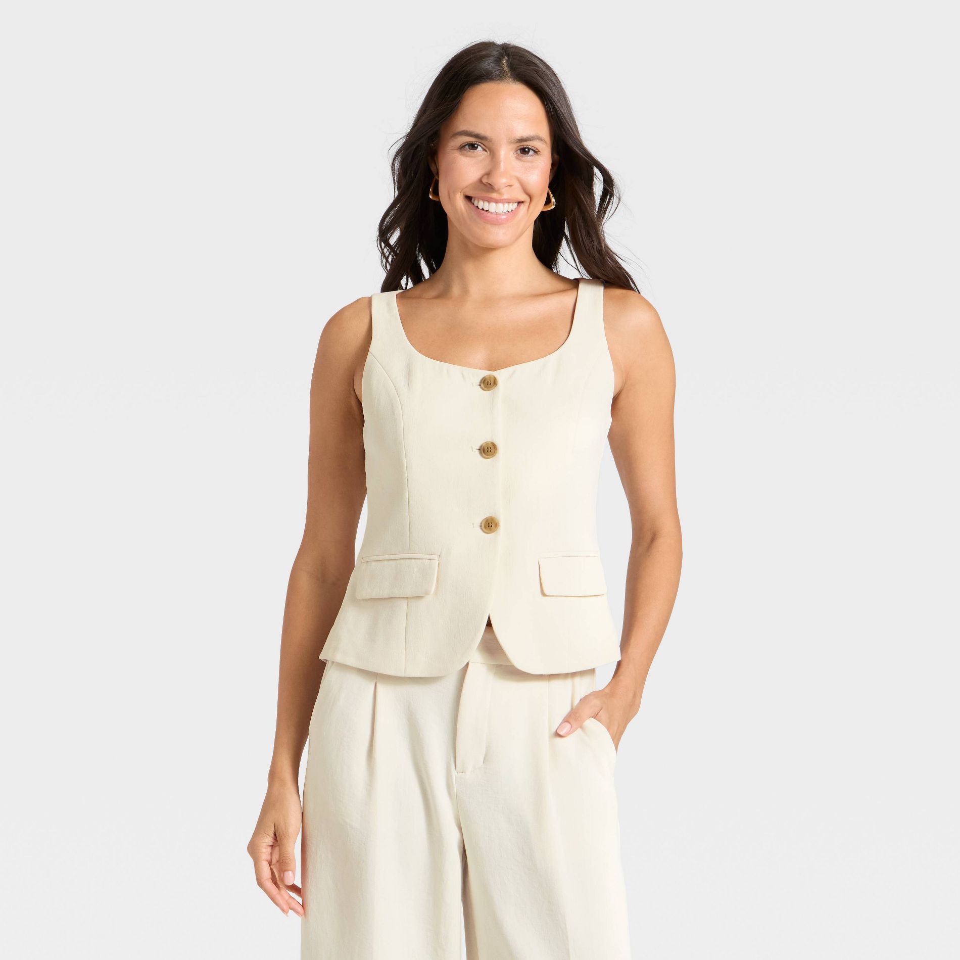 Women's Signature Crepe Scoop Vest - A New Day™ Cream L