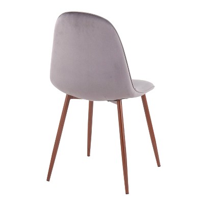 Set of 2 Walnut and Grey Velvet Upholstered Dining Chairs