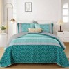 Teal Quilt Set, Boho Bedspread Queen Size, Blue Striped Plaid Microfiber Quilt with 2 Pillow Shams - 2 of 4