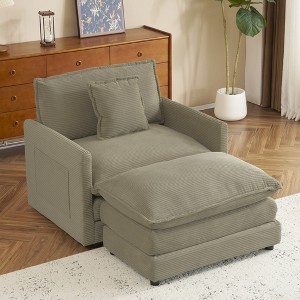 41.3" Corduroy Modular Sofa with Movable Ottoman, Side Storage Pockets & 2-Layer Cushions, - 1 of 4