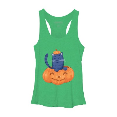 Women's Design By Humans Halloween Cat In A Pumpkin By wubbadub Racerback Tank Top