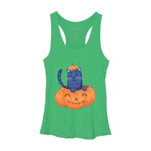 Women's Design By Humans Halloween Cat In A Pumpkin By wubbadub Racerback Tank Top - 1 of 3