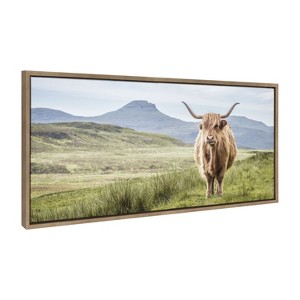 Kate and Laurel Sylvie Highland Cow Mountain Landscape Framed Canvas by The Creative Bunch Studio, 18x40, Gold - 1 of 4