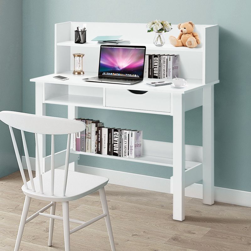 Tangkula Computer Desk Space-Saving Laptop Writing Table w/Shelf & Drawer for Home Office White, 2 of 7