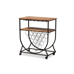 Dania Antique Vintage Industrial Metal and Wood Mobile Wine Bar Cart Black/Walnut - Baxton Studio - 1 of 4