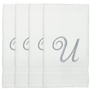 BC BARE COTTON Monogrammed Fingertip Towels, Personalized Gift, 11 x 18 Inches - Set of 4 - White - Silver Script - 1 of 1