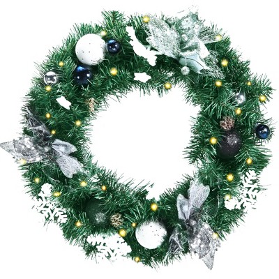 Costway 20''Pre-Lit Artificial Christmas PVC Wreath w/ Mix ed Decorations & Timer
