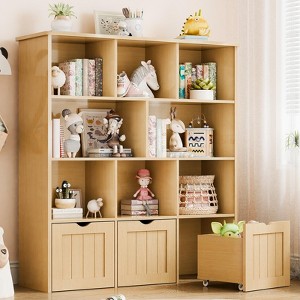 Toy Organizer with 3 Movable Drawers & 8 Storage Cubbies, Kids Bookshelf & Toy Chest Shelf - 1 of 4