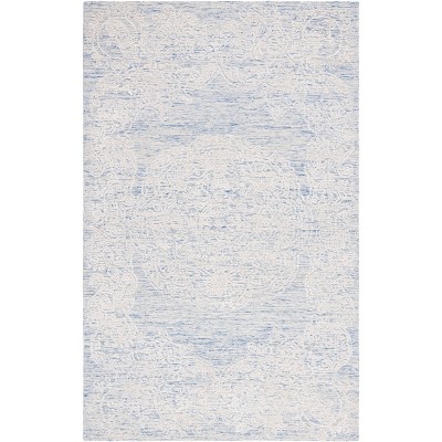 Ivory and Blue Hand-Tufted Wool Area Rug, 3' x 5'