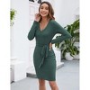 Women's 2025 Fall Sweater Dress V Neck Long Sleeve Ribbed Knit Tie Waist Bodycon Slim Fit Mini Dresses - 2 of 4