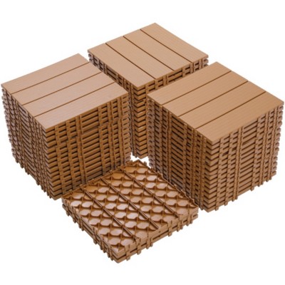 Syemin Carpet Tiles Plastic Interlocking Deck Tiles, Pack of 44, Patio Flooring Outdoor Waterproof for Garden Poolside Front, Brown, 12"*12"*1"