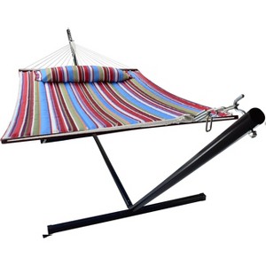 Sorbus 2-Person Stylish Hammock with Stand- 53" Large Cotton Outdoor Hammock- Spreader bars & Pillow Included- Heavy Duty 450lbs - 1 of 4