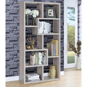 SEVOBAL Decorative Bookshelf 7 Shelf Geometric Storage Bookcase Modern Vertical Organizer, Brown, 35"*11.75"*70.75" - 1 of 4