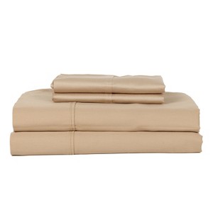 Castle Hill Premium Lightweight 330 Thread Count Cotton Sateen 4 Pieces Sheet Set Taupe - 1 of 4