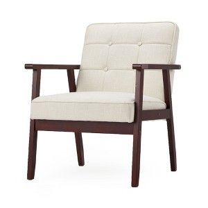 JOMEED Modern Accent Chair with Upholstered Wooden Frame and Fabric Cushion for Office, Living Room, Bedroom, Patio and Yard, Beige/Dark Brown - 1 of 4