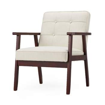 JOMEED Modern Accent Chair with Upholstered Wooden Frame and Fabric Cushion for Office, Living Room, Bedroom, Patio and Yard, Beige/Dark Brown