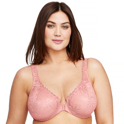 Womens Front Closure Plus Size Full Coverage Lace Underwire Racerback Bra  Mochaccino 42C