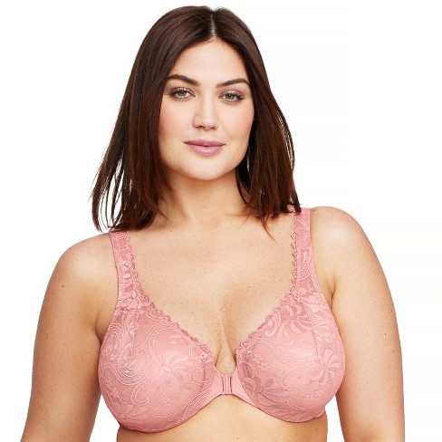 Glamorise Womens WonderWire Front-Closure Stretch Lace Underwire Bra 9245  Apricot 32F