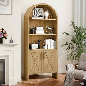 MAYEERTY 60 Arched Storage Cabinet Beech Wooden Door 4 Tier Farmhouse Oak - 1 of 4
