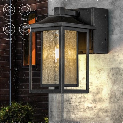 ALOADECOR 1 Light Black Light Dusk to Dawn Motion Sensor Outdoor Garage Wall Lights with Seeded Glass for Outside Garden Porch Patio (2 Pack)
