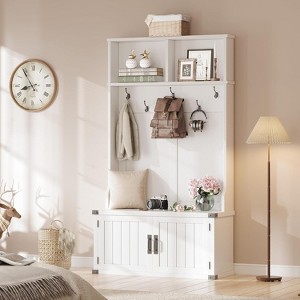 3-in-1 Entryway Hall Tree with Bench & Shoe Storage, Multifunctional Coat Rack and Shoe Bench - 1 of 4