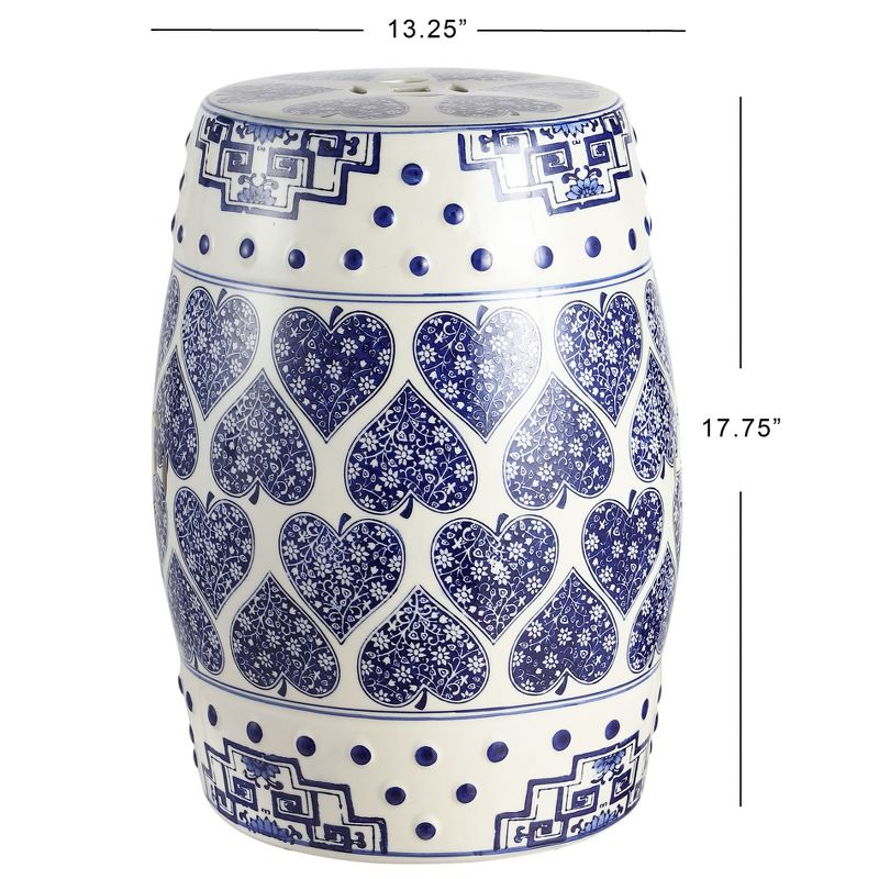 JONATHAN Y Happy Hearts 17.8" Chinoiserie Ceramic Drum Garden Stool, Blue/White, 3 of 7