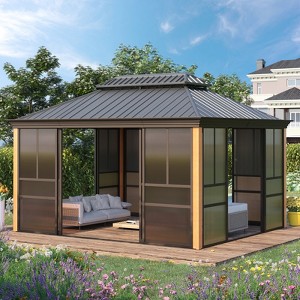 EROMMY 12 Ft. W X 10 Ft. D Outdoor Hardtop Gazebo, Double Top Galvanized Steel Roof Aluminum Sunroom - 1 of 4