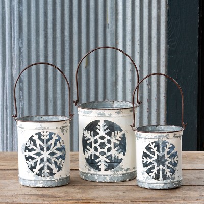 Park Hill Collection Antique White Snowflake Cut Out Luminaria Buckets