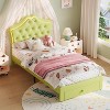 Twin Size Upholstered Princess Bed Frame with Storage Drawer, Faux Leather Platform Bed - 3 of 4