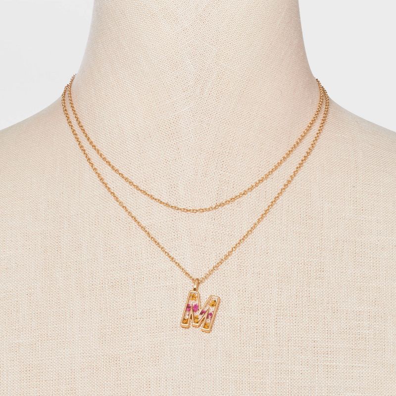 Bella Uno Bellissima Silver Plated Flower Pressed Initial Multi-Strand Necklace - Gold, 2 of 5