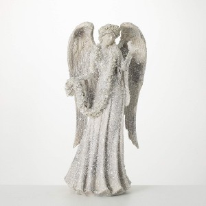 24"H Sullivans Large Frosted Angel Figure  Christmas Decor  Gray - 1 of 3