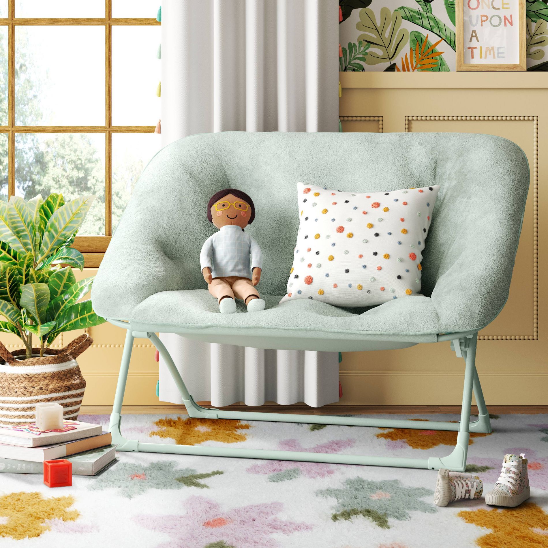 Folding Dish Kids' Chair Light Green - Pillowfort™: Saucer Chair, Kids Lounge Furniture, Dorm, Teen, Foldable, 300 lb Capacity