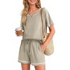 Ekouaer Women's Waffle Knit Two Piece Lounge Set, Soft Matching Outfits for Daily Wear, Casual Shorts Set with Pocket - 4 of 4