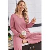 Ekouaer Womens Pajama Set Ribbed Knit PJs 2 Piece Lounge Set Long Sleeve Top and Pants Comfy Sleepwear with Pockets Red Purple M - 2 of 4