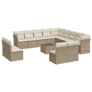 vidaXL Patio Sofa Set with Cushions Outdoor Furniture 14 Piece Poly Rattan - Beige and Cream With Table - 1 of 4