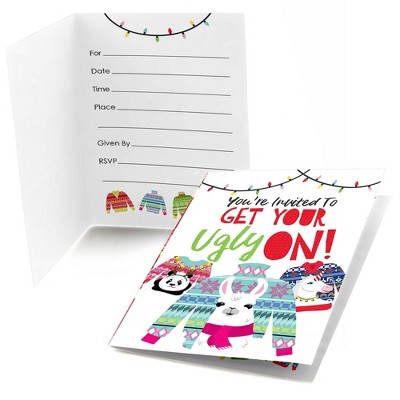 Big Dot of Happiness Wild and Ugly Sweater Party - Fill-in Holiday and Christmas Animals Party Invitations (8 Count)