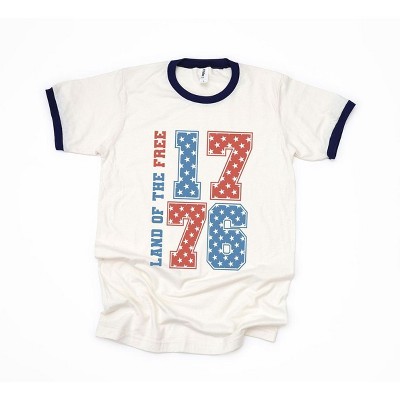 Simply Sage Market Women's Land Of The Free Retro Stars Short Sleeve Ringer Tee