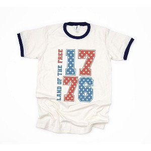 Simply Sage Market Women's Land Of The Free Retro Stars Short Sleeve Ringer Tee - 1 of 4
