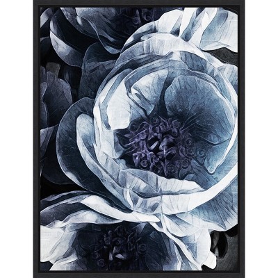 Peony Blue Petals III Black Floater Frame Canvas Art